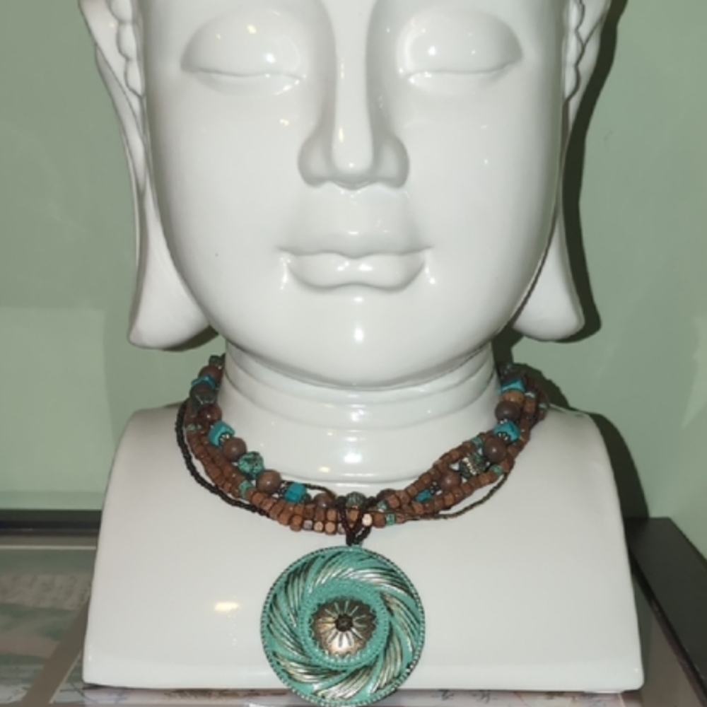 Turquoise and Brown Beaded Necklace
